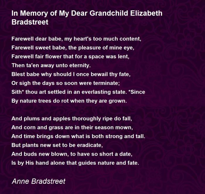 In memory of my dear grandchild anne bradstreet